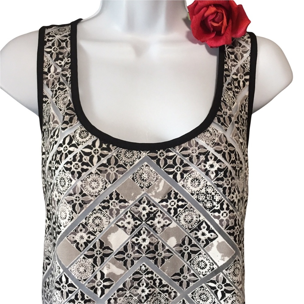 Tank Top Patchwork type pattern black & gray AVA VIV SZ X EUC Like new